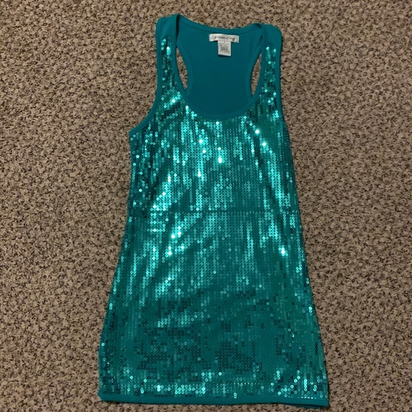 demanding Tops - Demanding Dressy Teal Sequin Racer Back Tank Small
